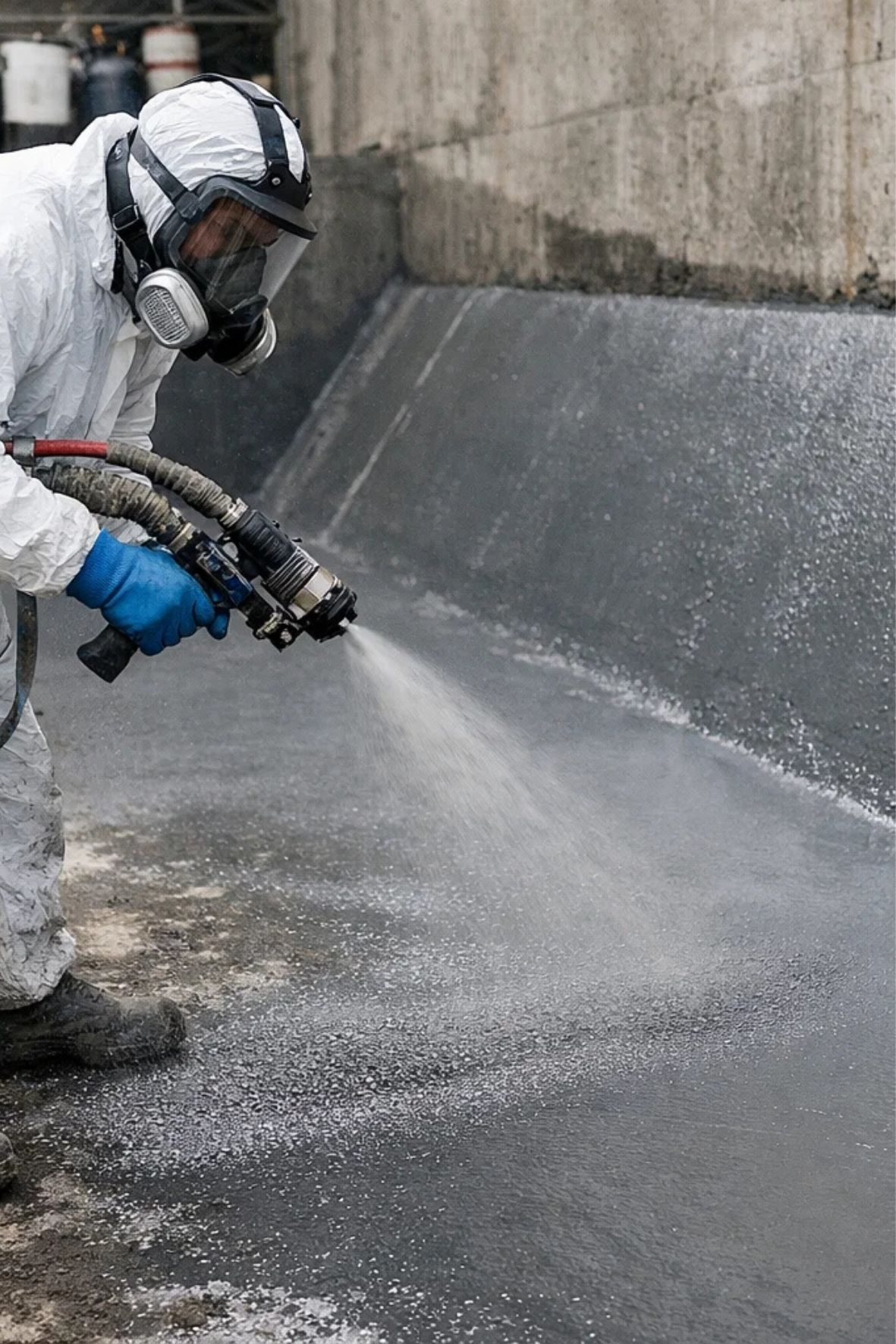 Gros plan sur un revêtement noir appliqué sur une surface horizontale, montrant la texture et l’aspect d’une membrane pour bâtiments à Saint-Lambert